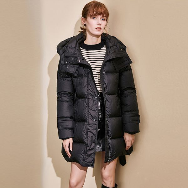 

2020 новый зимнее пальто женщины супер теплый вниз parka с капюшоном тонкий sash tie up outwear 90% белая утка вниз куртка женщина толстое п, Black