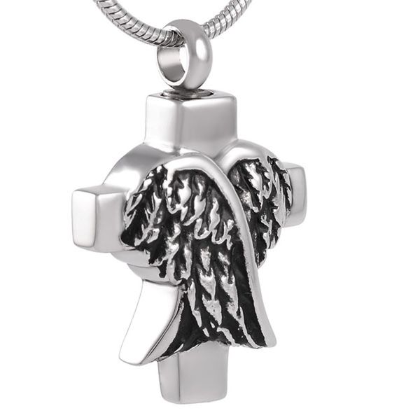 

wings on cross pendant necklace for ashes urn souvenir jewelry vintage necklace ashes locket for men women, Silver