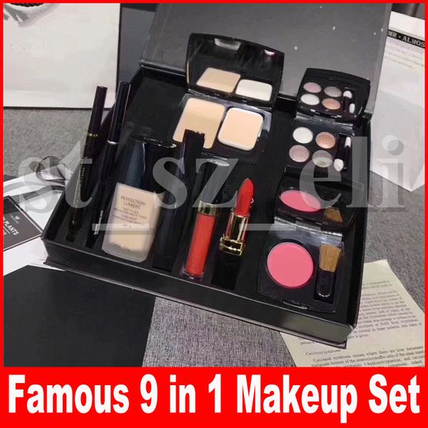 

famous makeup set 9 piece set blush powder with brush liquid foundation lipstick lipgloss eyeshadow palette eyeliner 9 in 1 make up kit