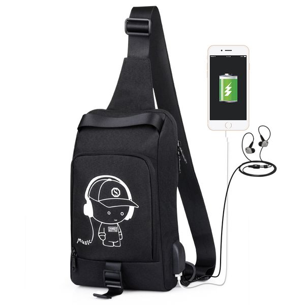 

new shoulder bag usb charging chest bag men's outdoor sports chest canvas shoulder crossbody