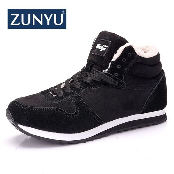 

zunyu new couple boot fashion men winter snow boots keep warm boots plush ankle snow work shoes men's 36-48, Black