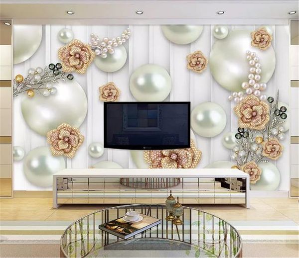 

custom any size mural wallpaper 3d pearl and rose jewelry living room indoor tv background wall decoration mural wallpaper