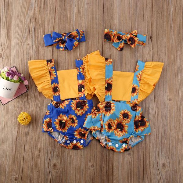 

cute baby girl sunflower romper headband summer newborn baby girl clothes sets 2pcs fashion backless bodysuit 0-2y, White