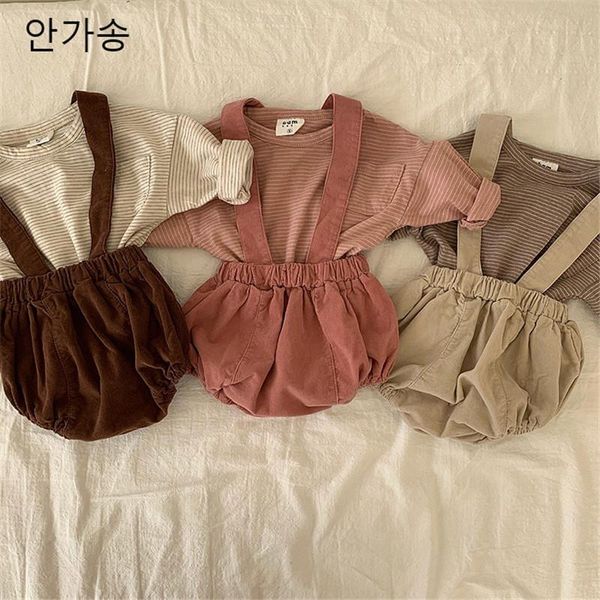 

newborn infant baby girls summer 2pcs clothing long sleeve t-shirt romper shorts suspender overalls casual outfit clothes set, White