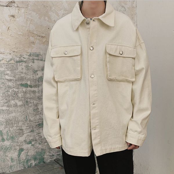 

men loose casual cargo jackets coats male streetwear vintage fashion jacket spring autumn overcoat, Black;brown