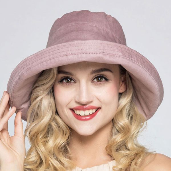 

new lady women summer beach wide brim foldable fisherman big bowknot cotton bucket hat chapeau femme ete, Blue;gray