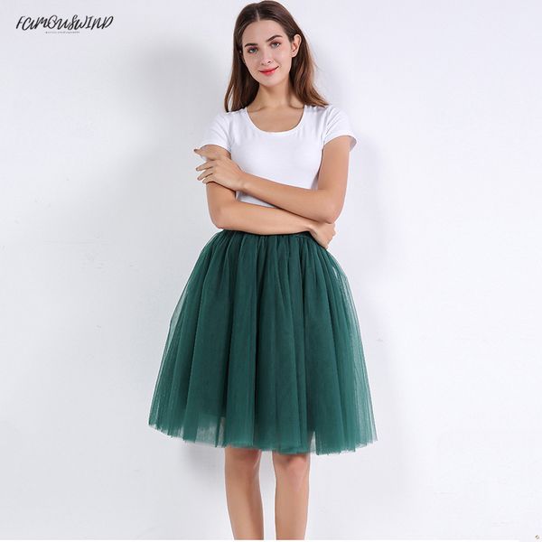 

5 60cm a-line princess midi tulle skirt pleated dance tutu skirts womens lolita petticoat jupe saia faldas layers denim party skirts, Black