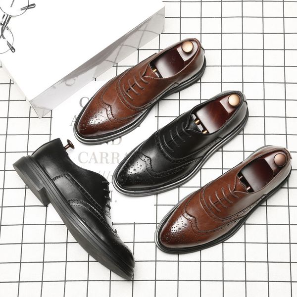 

large size men's shoes pointed-toe casual leather shoes bullock varved business men's model 3019-b, Black