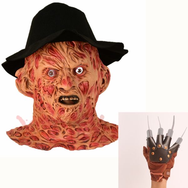 

mask with hat freddy krueger mask latex party costume friday 13th killers jason voorhees horror slasher scary masks larp
