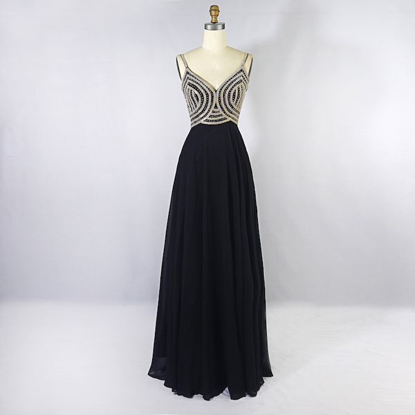 

2019 new elegant gorgeous vintage women v-neck sequins beads backless host show banquet night party long dress wholesale, White;black
