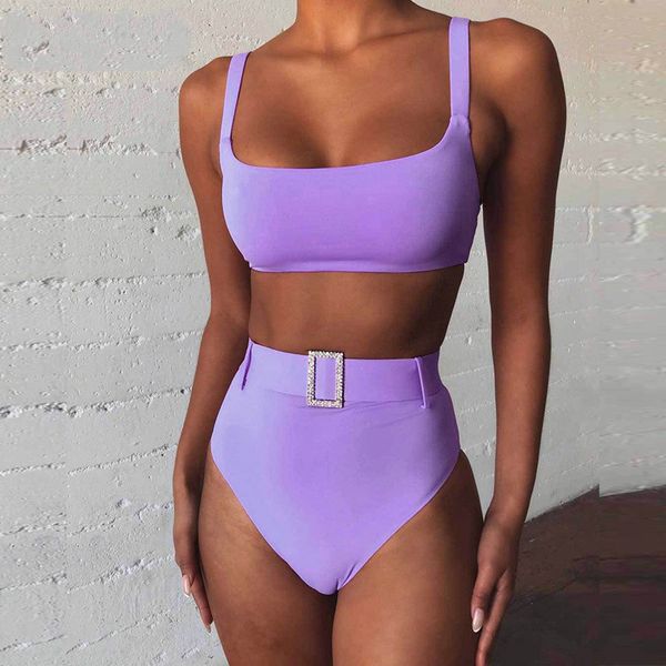 

seperate high waist bikini women swimwear set solid push up waist belt summer beach 2020 womens bikini