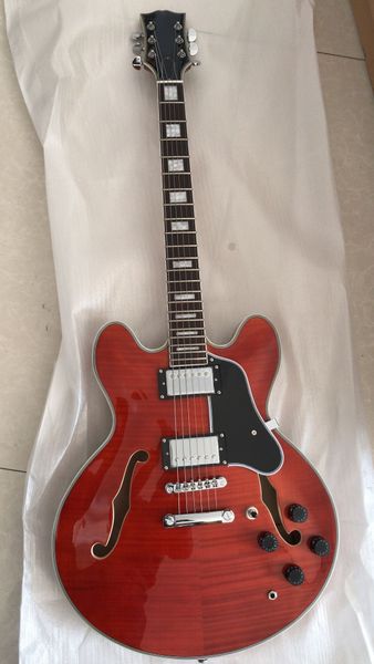 

wholesale jazz electric guitar in red,semi-hollow guitar with rosewood freboard.180106