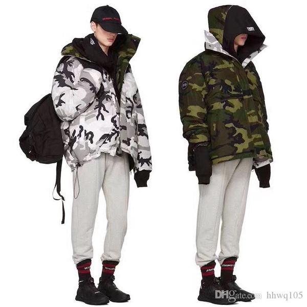 

winter warm camouflage parka jacket men women vetements new reversible camo jacket men's oversized hooded quilted down jackets coat bfs, Black;brown