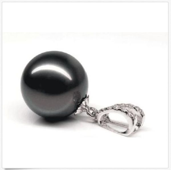 

tahailian natural round 10-11mm black pearl pendant necklace 18, Silver