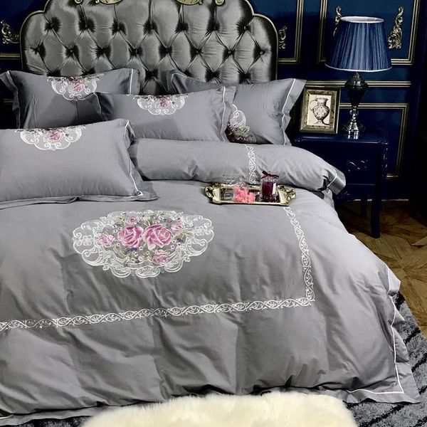 

egyptian cotton embroidery royal bedding set  king white grey purple bed set cotton bedsheets duvet quilt cover