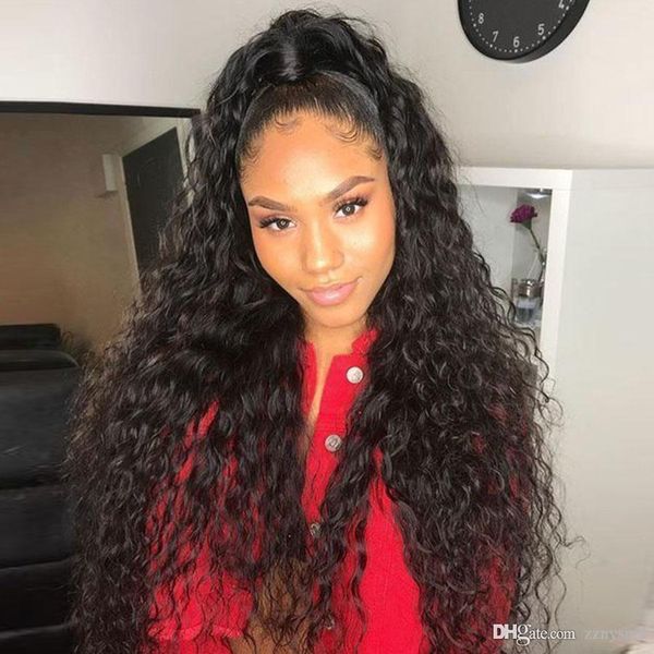 

brazilian water wave 13*6 lace front human hair wigs front lace wigs with baby hair pre plucked natural hairline 150% remy hair, Black