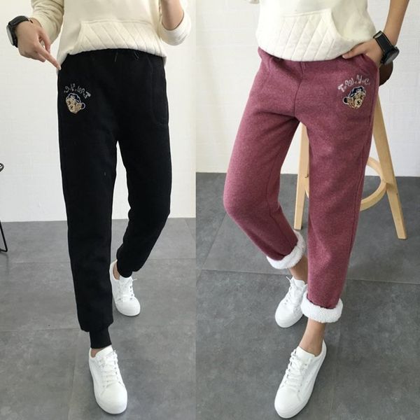 

loose will code lamb hair woman thickening increase down motion wei pants keep warm leisure time trousers self-cultivation bound, Black;white