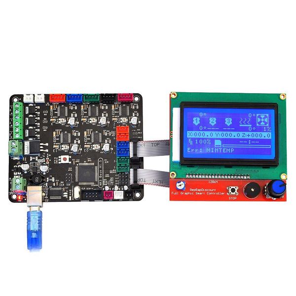 Freeshipping 3D принтер MKS Base платы контроллера с Mega 2560 R3 Материнские RepRap Ramps1.4 + 12864 LCD контроллер