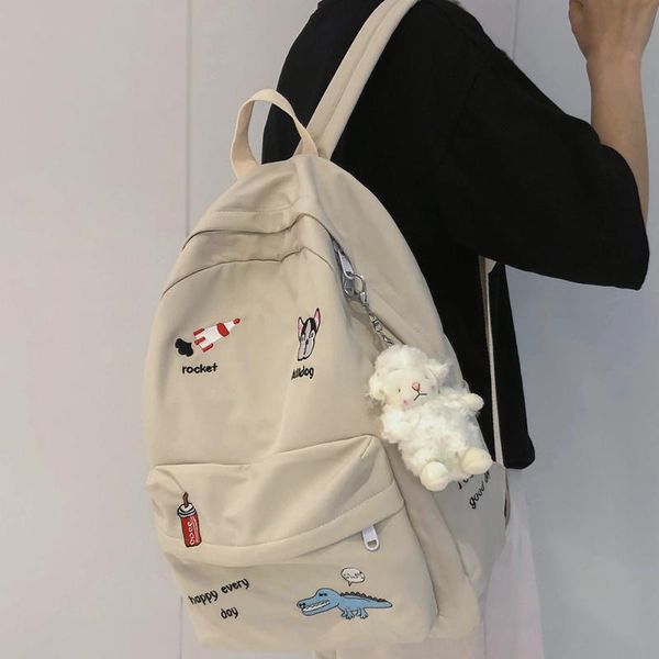 

nylon female embroidery backpack cute new women school bag teenage book ladies backpack kawaii college student girl bags fashion