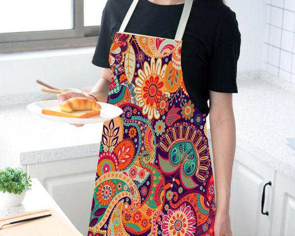 

home use eco-friendly printed creative design fine sewing multi color sanitary back tie linen apron for women