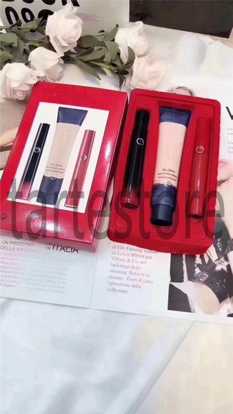 

3 in 1 set 2 pcs lipsticks + foundation makeup set black lipstick#500 red lipstick#405 foundation primer cosmetics kit