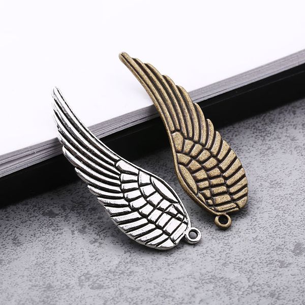 

80pcs/bag ancient silver bronze 48*15mm wing feather charms pendants designer jewelry fit making necklace bracelet accessories gift, Bronze;silver
