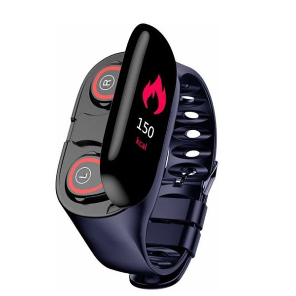 Braccialetti intelligenti 2 in 1 con auricolare Bluetooth IP67 Cuffie con braccialetto sportivo per la frequenza cardiaca con conteggio dei passi impermeabili per smartwatch Android