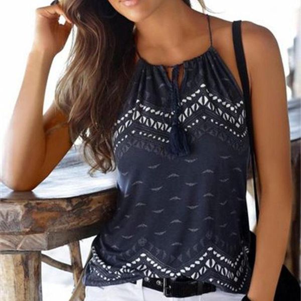 

women summer bohemian loose sleeveless beach vintage casual tank t-shirt blouse vest women camiseta mujer, White
