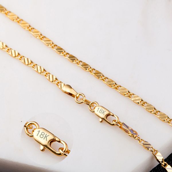 18k banhado a ouro Chains homens 2mm 925 Placa de prata esterlina colares para mulheres Moda DIY liso acessórios de jóias presente com selo 16-30 polegadas