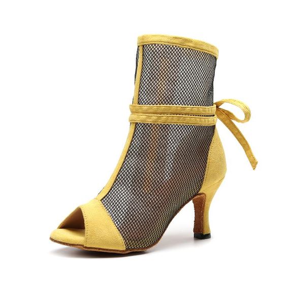 

new soft sole dance shoes red black yellow woman high-heeled tango ballroom dance boots girls mesh salsa-dance-shoes eu33-43