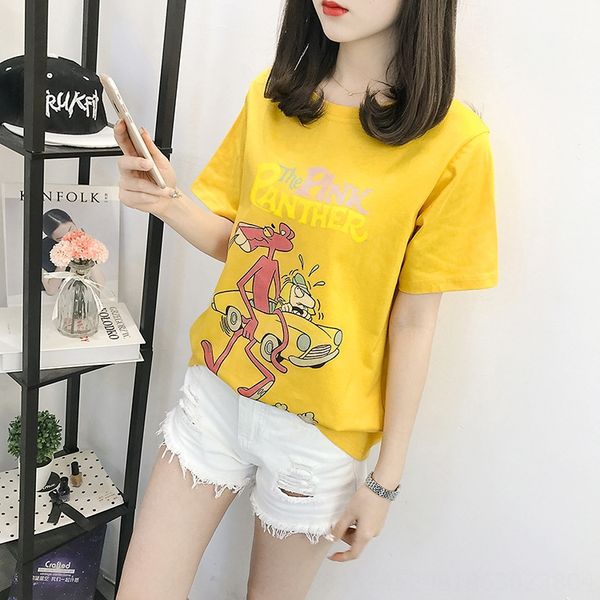 

2020 cartoon printing loose large size all-match duan xiu cotton cotton t-shirt pullover pullover t-shirt female, White
