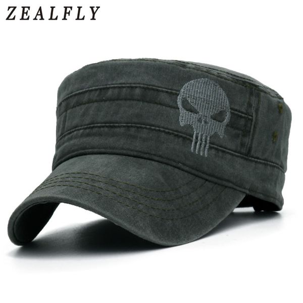 

embroidery skull flat mens washed caps outdoor sports baseball cap vintage army hat brand adjustable peaked visor hats, Blue;gray