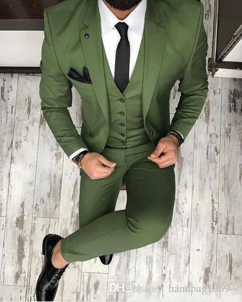 Mais recente design dois botões Olive Green Noivo TuxeDos Notch Groomsmen Mens Casamento Suits 3 peças Blazer (jaqueta + calça + colete + gravata) K61