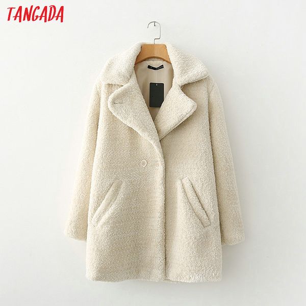 

tangada women white oversized teddy coat warm thick zipper autumn winter warm plush coat female overcoat 1d07, Black