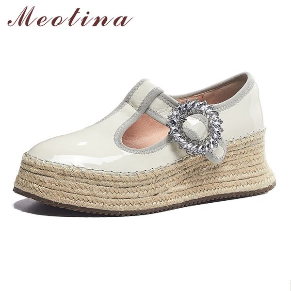 

meotina high heels women t-strap shoes natural genuine leather platform wedge high heel shoes buckle round toe pumps lady autumn, Black
