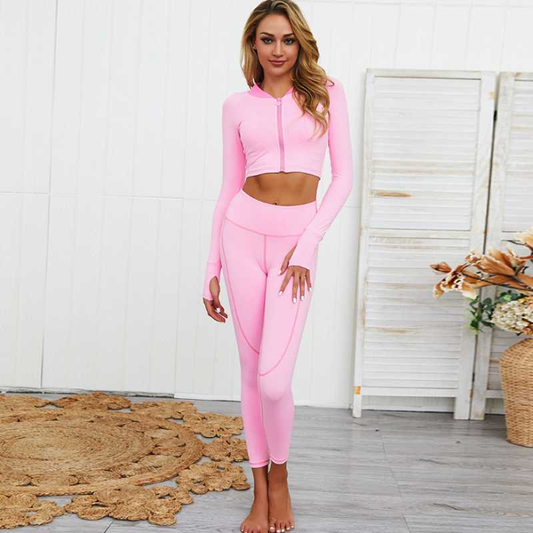 

2pcs yoga set sports suit women long sleeve crop and high waisted tummy control sports leggings gym clothing seamless suit
