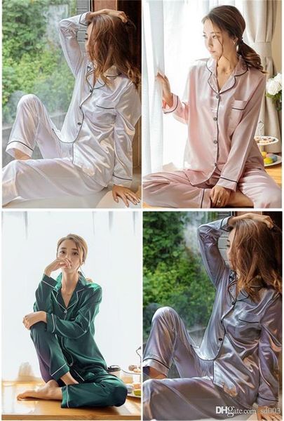 

шелковые пижамы весна и осень новое поступление домашняя одежда пижамы комплект с длинными рукавами брюки для женщин мульти размер 27nf ii, Blue;gray