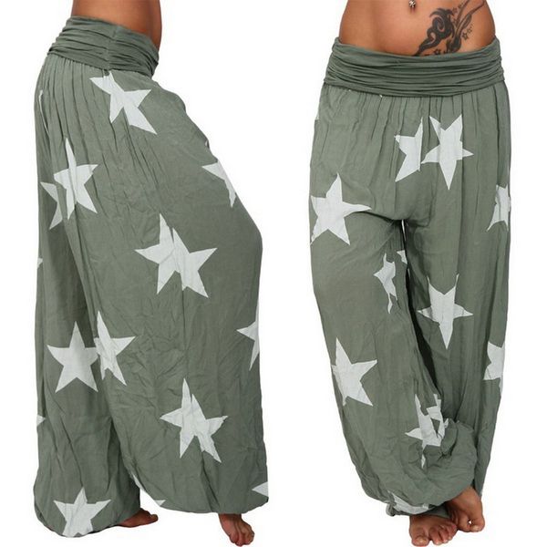 

monerffi autumn bohemian boho pants high waist casual loose wide leg pants 2020 fashion star print women loose harem pant femme, Black;white