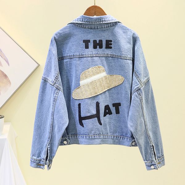 

2019 loose spring and autumn new back straw hat bf student jacket denim short coat, Black;brown