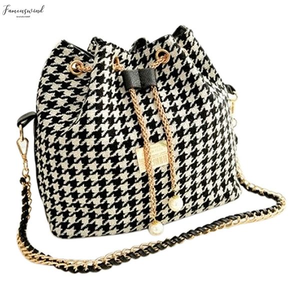 

string auau women houndstooth bag fashion bucket bag canvas patchwork shoulder bag messenger black and white grid