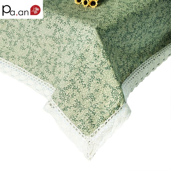 

krorean cotton table cloth rectangular green leaves printed tablecloth with lace edge dustproof table covers home decoration