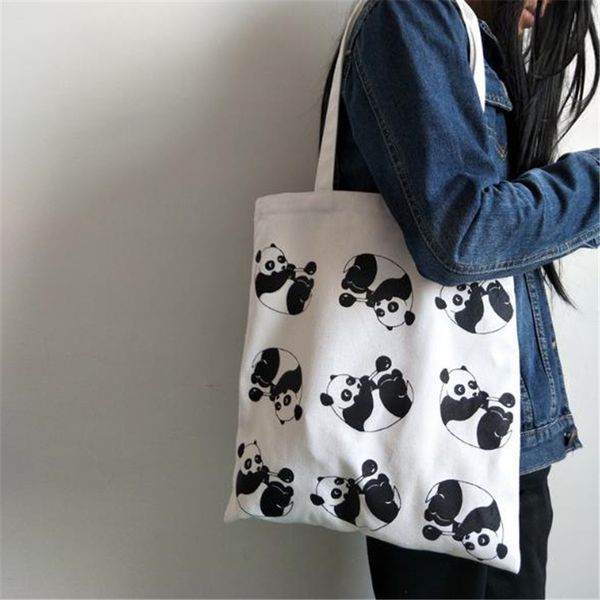 

panda printing shopping bag simple leisure beach bag student shoulder daily use handbag large capacity tote