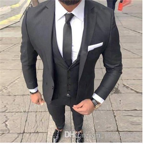 

classic notch lapel wedding tuxedos slim fit suits for men groomsmen suit three pieces prom formal suits (jacket+pants+vest+tie) 537, Black;gray