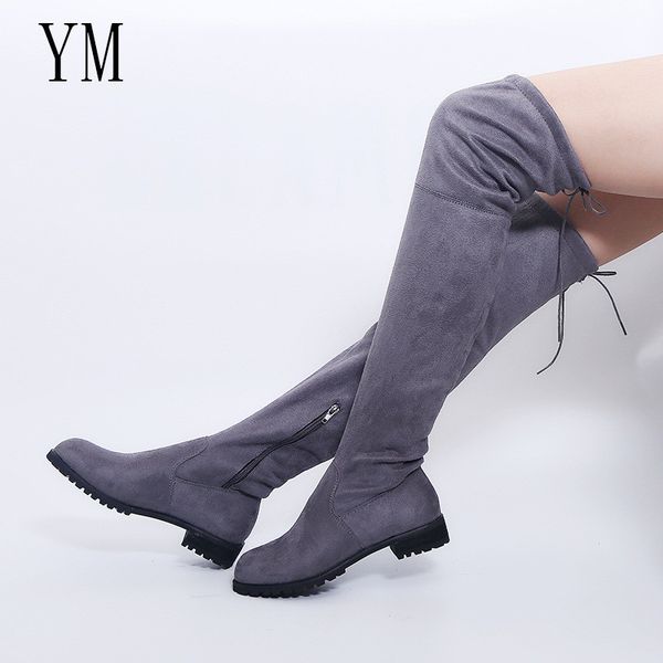 

3 colour thigh high female winter women over the knee flat stretch fashion shoes 2018 new riding boots 43 mx200324, Black