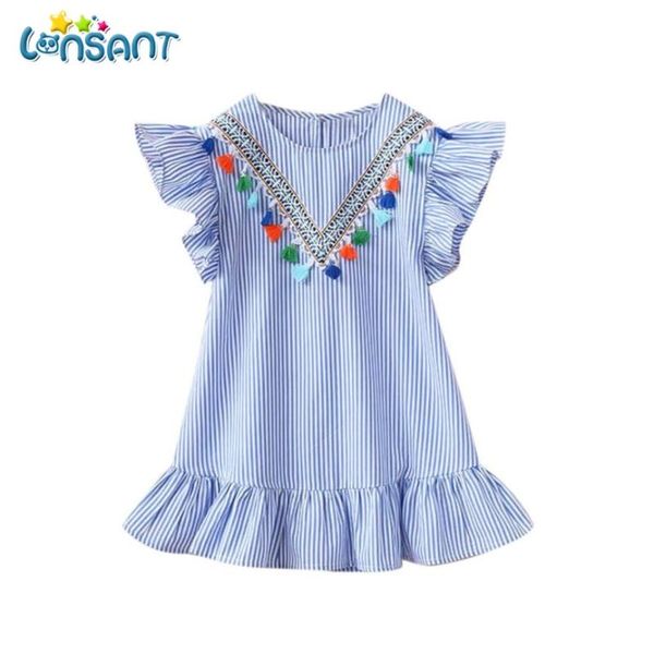

lonsant stripe girls vestidos 2018 new kids baby girls clothes party princess vestidos short sleeve dresses dropshipping, Red;yellow