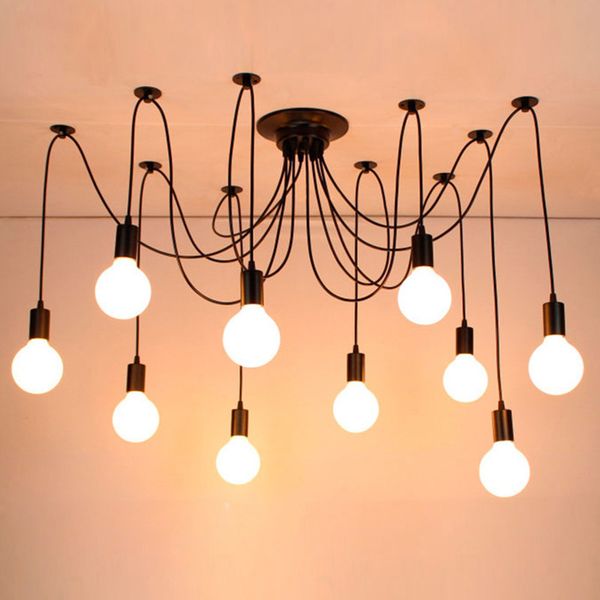 Modern Industrial Black Vintage Pendant Lamp Loft Led 8 10 12 Heads E27 Hanging Lights For Living Room Restaurants Kitchen Cylinder Pendant Light Plug