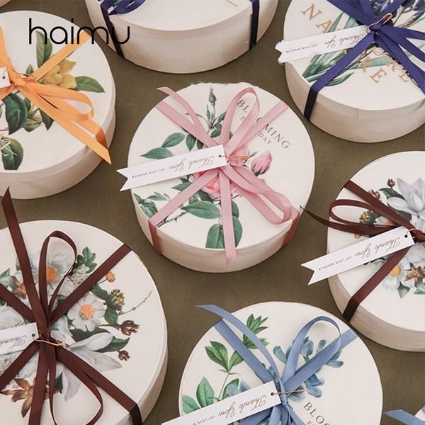 

country style retro printed small round box rustic wedding favor gifts packaging box festival party wedding gift packing boxes