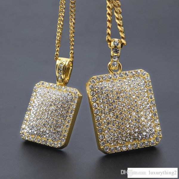 

mens gold cuban link chain fashion hip hop jewelry with full rhinestone bling bling diamond dog tag iced out pendant necklaces, Silver
