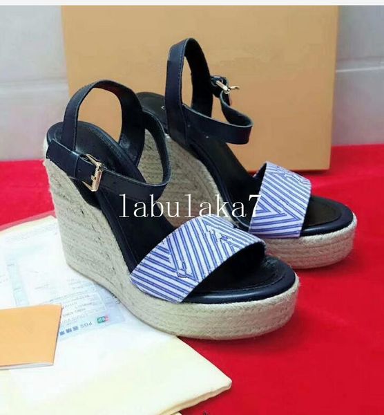 

2020 classic high heeled sandals wedge heel luxury logo embroidery designer cowboy woman shoes metal buckle for parties occupation sand, Black