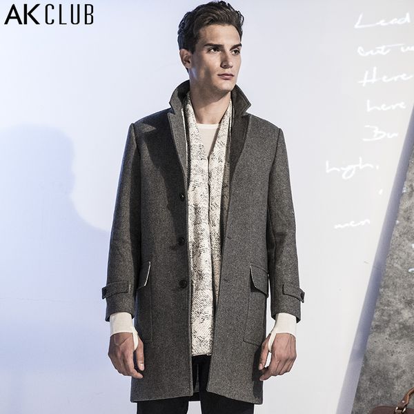 

ak club brand 80% wool jacket men runway collection letters home series single breasted woolen coat long length outwear 1741024, Black